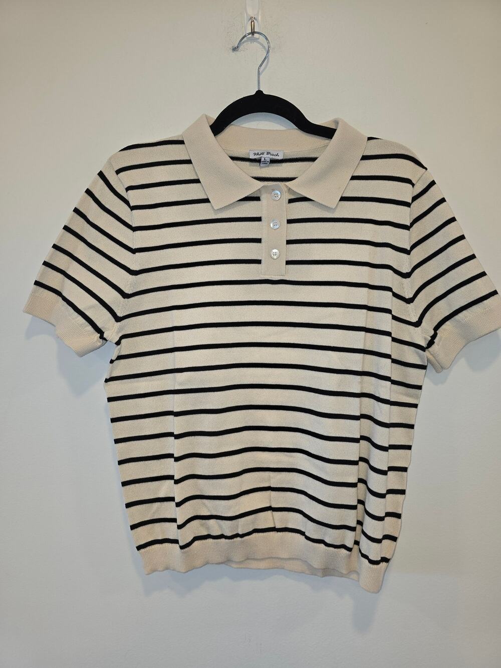NWOT White Birch Cream and Black Striped Polo Top Size Medium